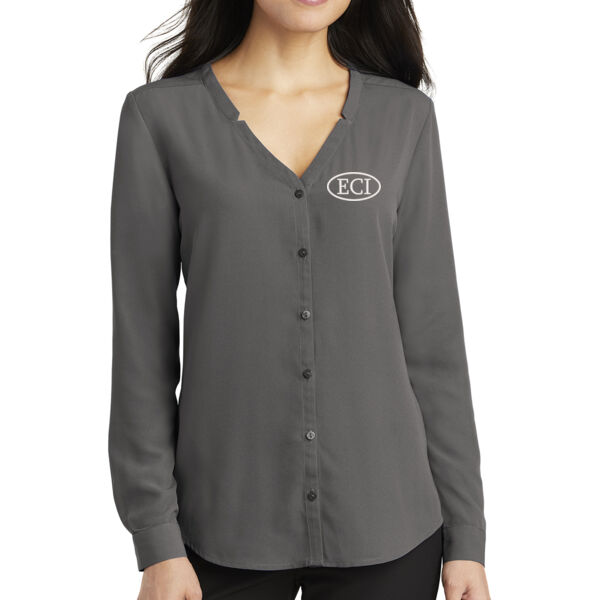 Port Authority ® Women's Long Sleeve Button-Front Blouse - Embroidered Logo Thumbnail