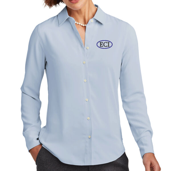 Brooks Brothers® Women’s Full-Button Satin Blouse - Embroidered Logo Thumbnail