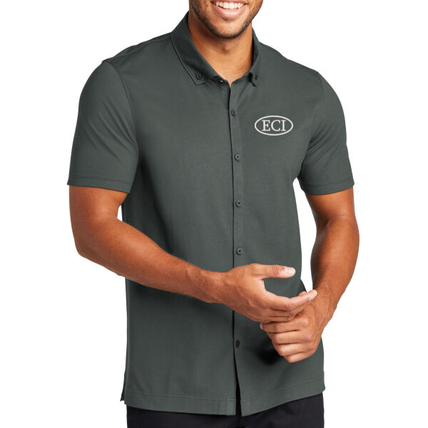 Mercer+Mettle® Stretch Pique Full-Button Polo - Embroidered Logo Thumbnail