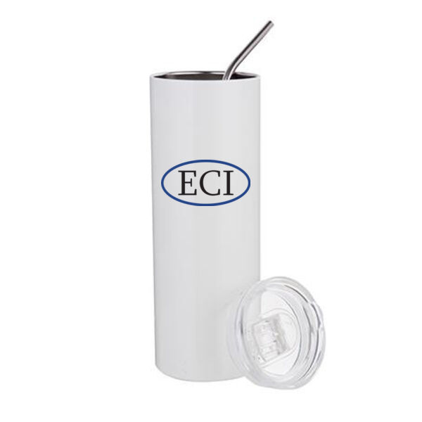20 oz Stainless Steel Tumbler w/ Straw & Lid - Sublimated Logo Thumbnail