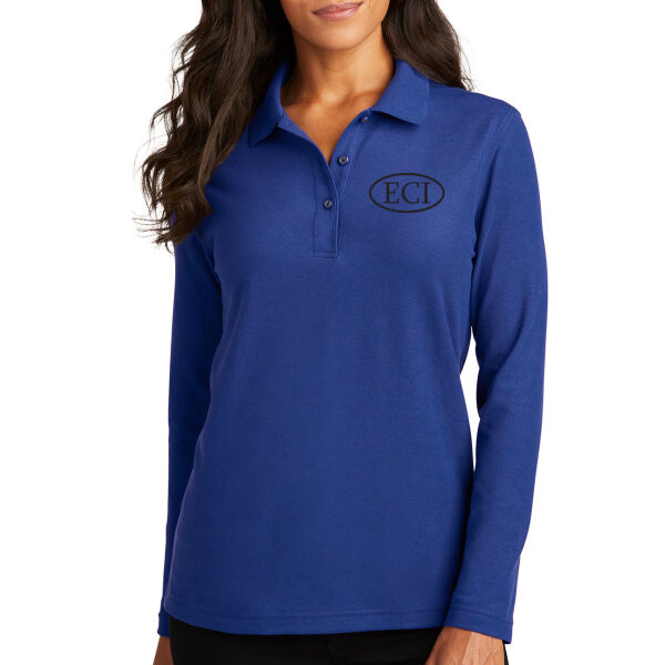Port Authority Women's Silk Touch Long Sleeve Polo - Printed Logo Thumbnail