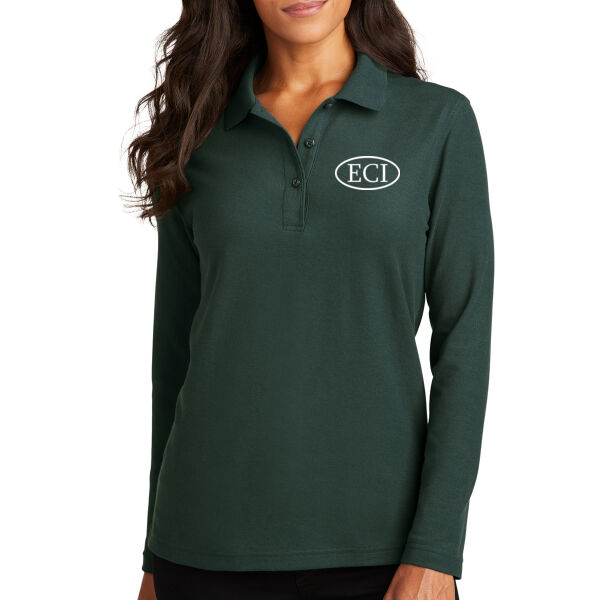 Port Authority Women's Silk Touch Long Sleeve Polo - Printed Logo Thumbnail